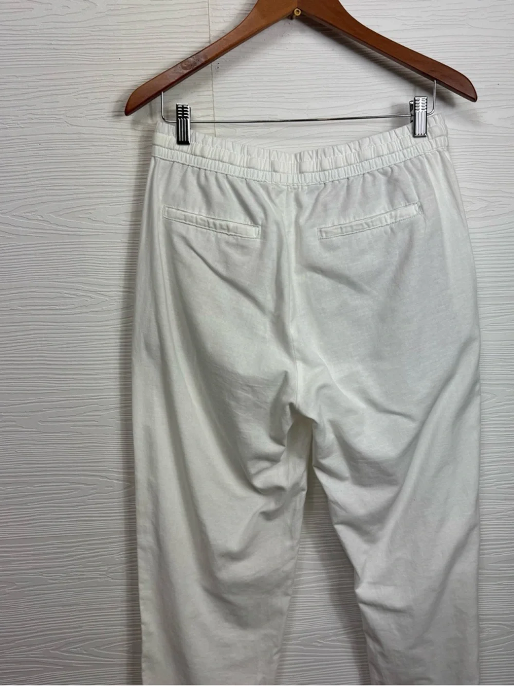 Zara White Linen Blend Pull on Straight Pants Medium
